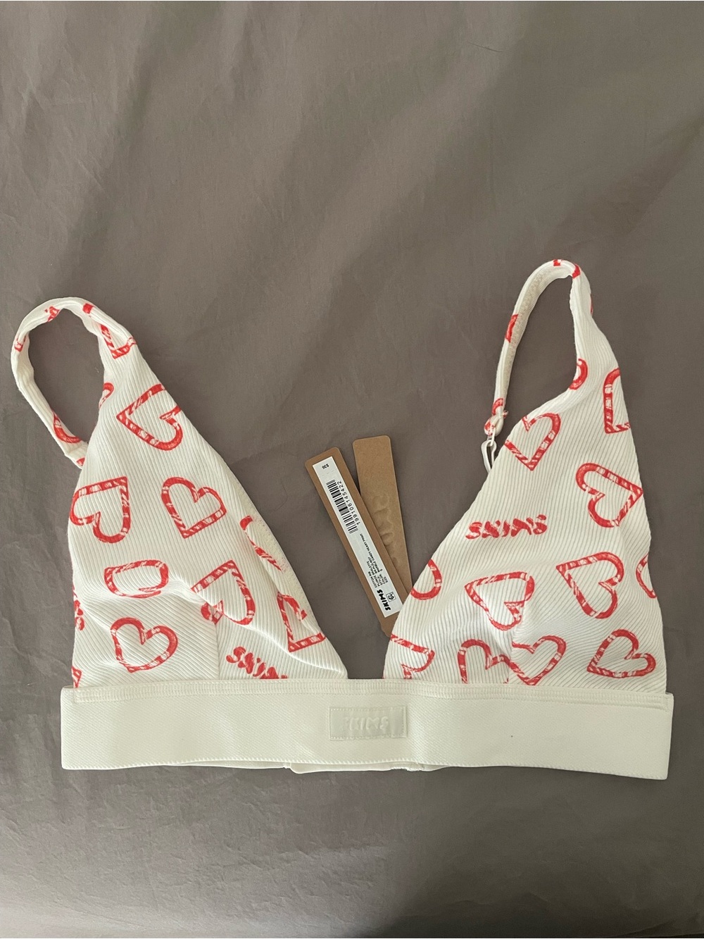 SKIMS Cotton Rib Plunge Bralette SOLD OUT print Marble Candy Heart size S NWT